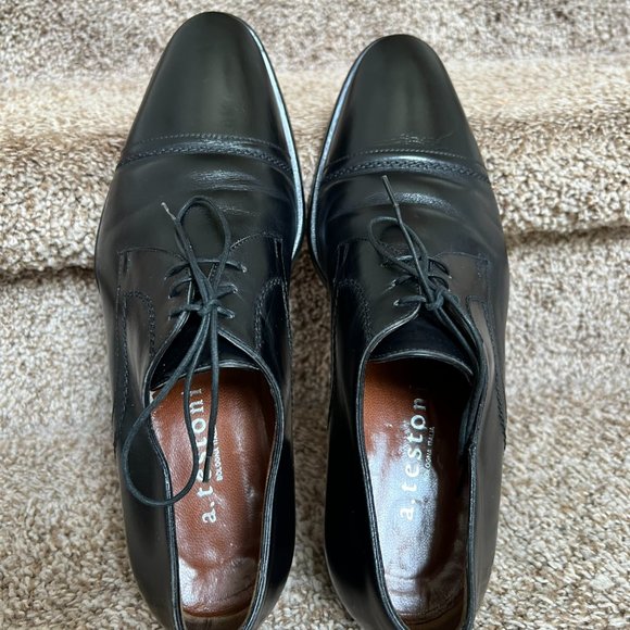 a.testoni Men\'s Black Leather Oxfords Dress Shoes. main image 9